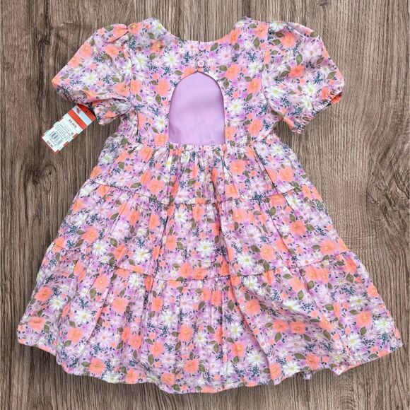 Cat & Jack Lavender Luck Multi Color Floral Tiered Dress Size XS 4/5 - Picture 3 of 8